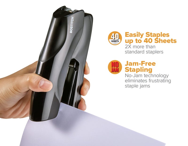 Bostitch Office Heavy Duty Stapler  40 Sheet Capacity  No Jam  Full Strip  For Classroom  Office or Desk  Black - Image 3